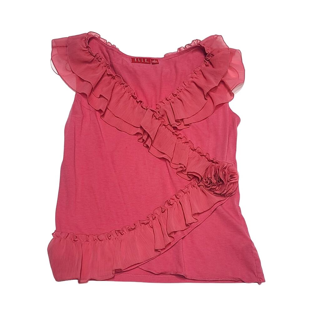 Elle ruffle sleeveless pink blouse women's medium